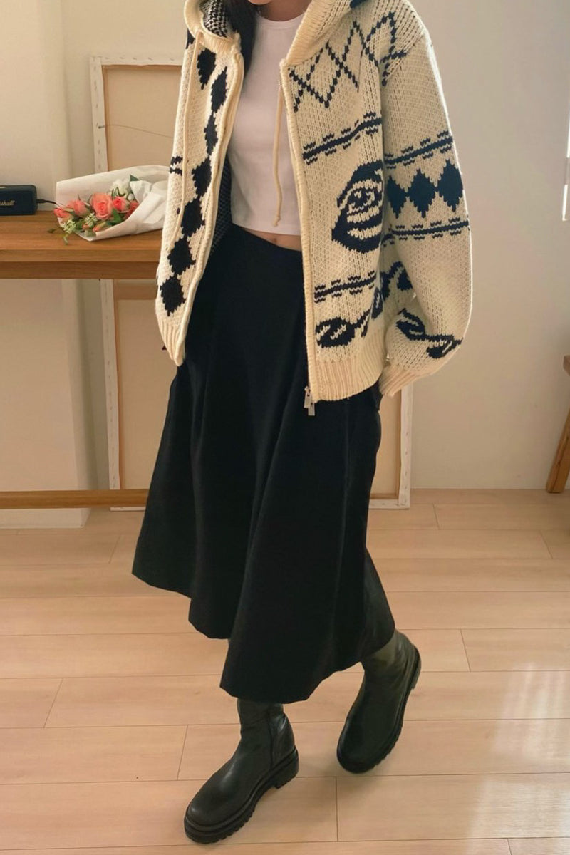 Jacquard Hoodie Cardigan