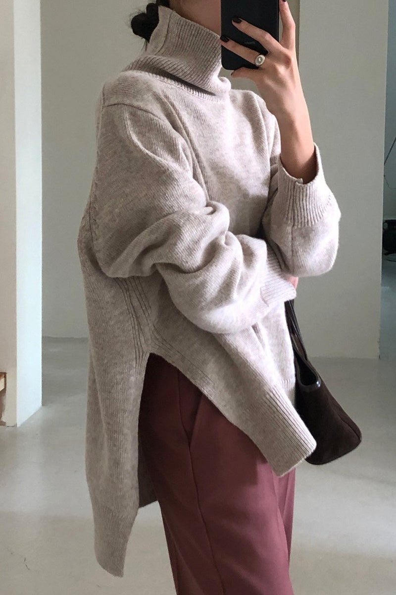 Side Slit Turtleneck Sweater