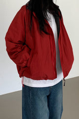 Reversible Stand Collar Jacket in Red, women's reversible stand collar jacket