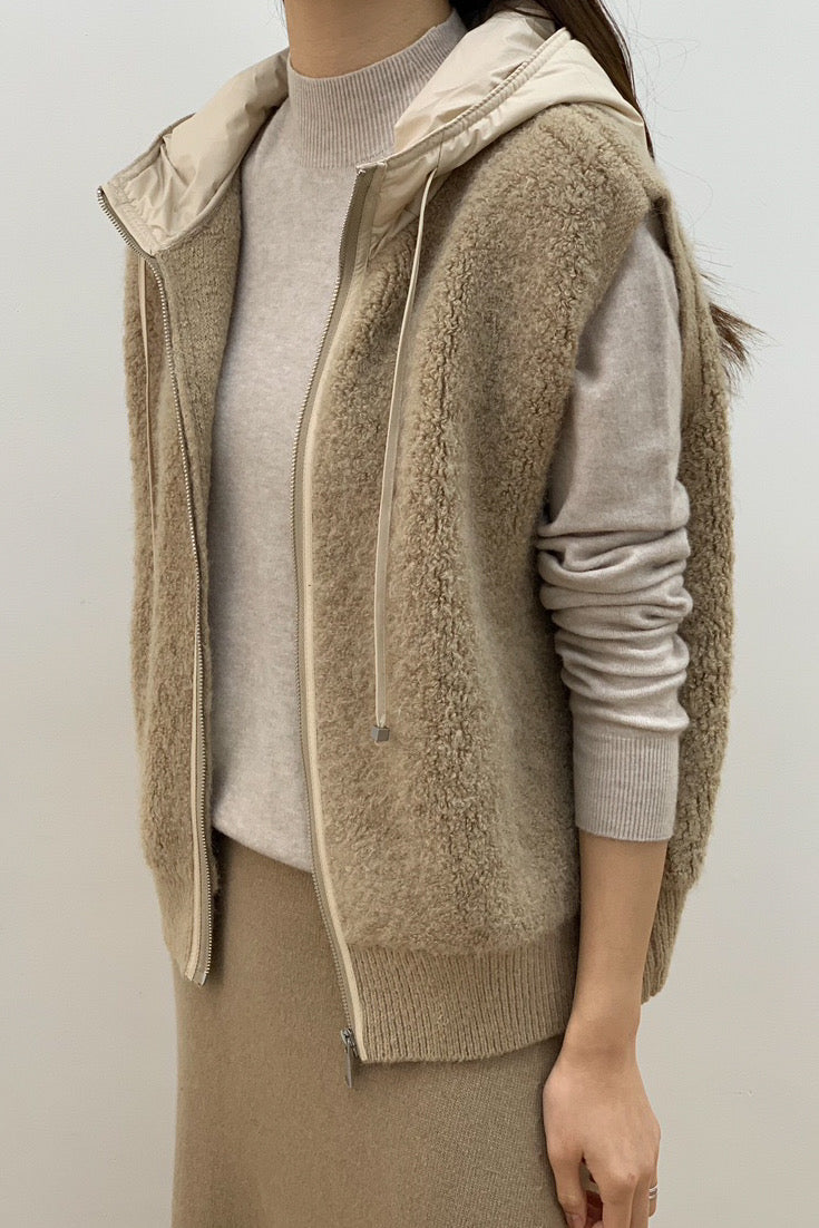 Boucle Hood Zip-Up Vest
