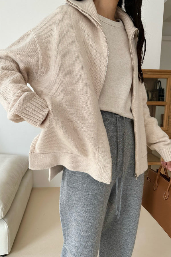 Wool Collar Zip Up Cardigan