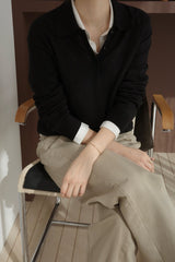 Silk Wool Collar Button Knit