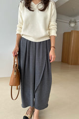 Twill Tulip Banding Skirt in charcoal, women's twill wrap long skirt