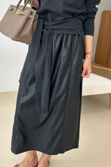 Stitch Leather Skirt