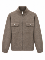 Lucca Half Neck Zip Up in brown, women's half neck knit zip up jacket