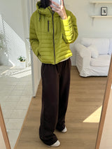 Lightweight Down Puffer Jacket in Olive, women's lightweight down hooded puffer jacket