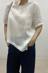 Asymmetric Hem Linen Blouse