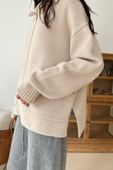 Wool Collar Zip Up Cardigan