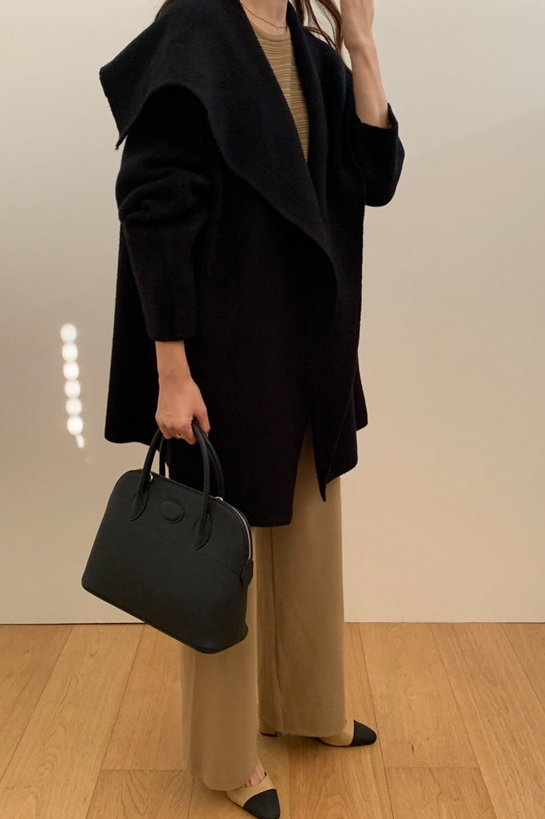 Wide Shawl Collar Knit Coat (separate belt included)