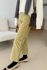 Jen Span Pants in Olive, stretch corduroy bootcut pants