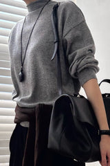 Way Turtleneck Knit in Grey, two-way wool mock neck sweater