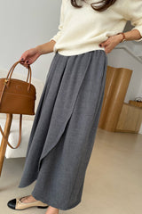 Twill Tulip Banding Skirt in charcoal, women's twill wrap long skirt