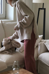 Side Slit Turtleneck Sweater