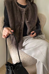 Pony Fur Vest Jacket in Charcoal, women's pony fur round neck vest