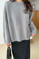 Soft Round Sweater in grey, women's wool angora round neck sweater