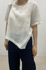 Asymmetric Hem Linen Blouse