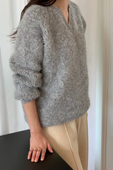 Warm Boucle Split-Neck Sweater