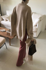 Side Slit Turtleneck Sweater