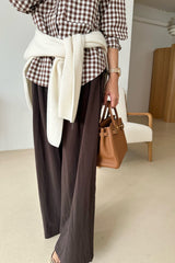Pintuck Wide Trouser in brown, women's pintuck wide leg trousers