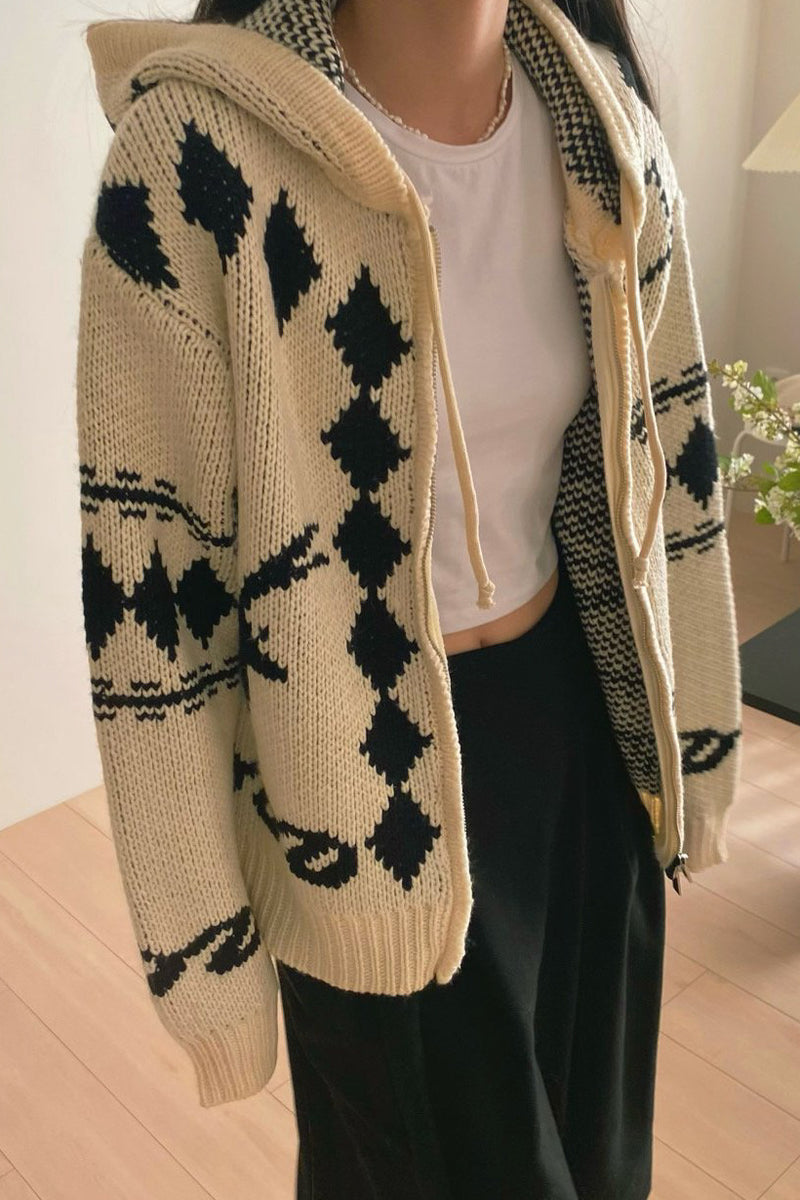 Jacquard Hoodie Cardigan