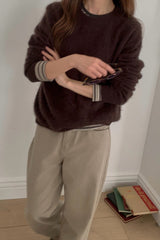 Cashmere Round Sweater in Brown, cashmere wool silk crewneck sweater
