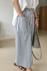 Stripe Pocket Button Skirt