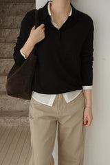 Silk Wool Collar Button Knit