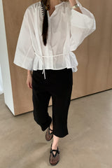 Shirred Neck Volume Sleeve Blouse
