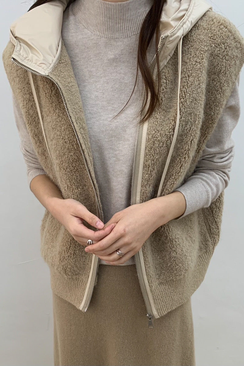 Boucle Hood Zip-Up Vest