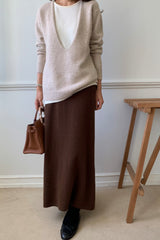 Cashmere Double Knit in Beige, women's cashmere blend V neck sweater