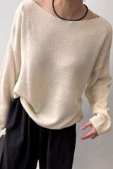 Assome Knit in cream, women's loose boat neck knit sweater