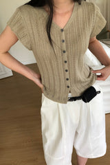 Pointelle Button Knit Top