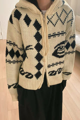 Jacquard Hoodie Cardigan