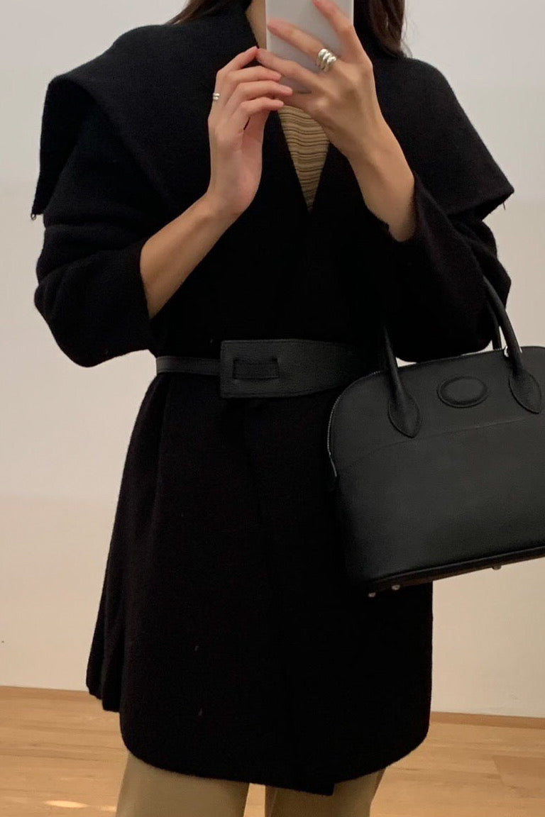 Wide Shawl Collar Knit Coat (separate belt included)