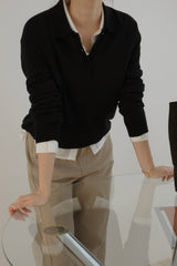 Silk Wool Collar Button Knit