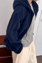 Fleece Hoodie Zip Up in navy, women's cropped fleece zip up hoodie