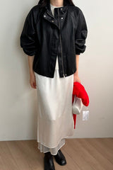 Leather Blouson Jacket in black, women's faux leather blouson jacket