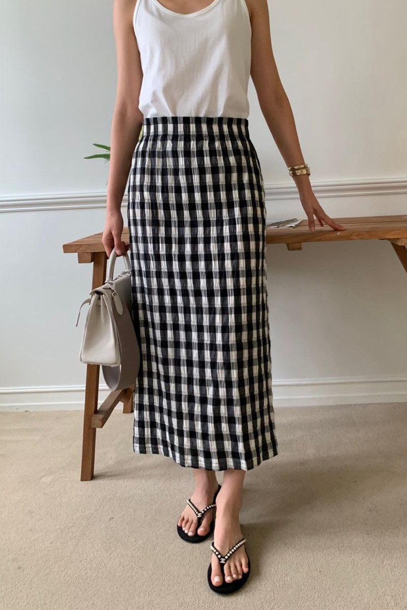 Crinkle Gingham Skirt