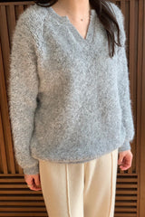 Warm Boucle Split-Neck Sweater