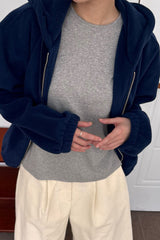 Fleece Hoodie Zip Up in navy, women's cropped fleece zip up hoodie