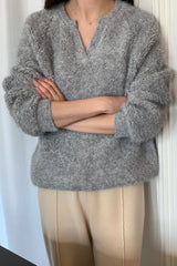Warm Boucle Split-Neck Sweater