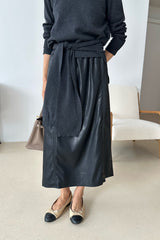 Stitch Leather Skirt