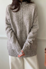 Rabbit Wool Zip Up in Brown, women's knit zip up cardigan