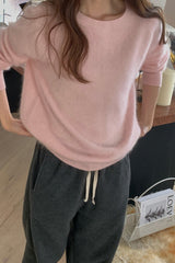 Cashmere Round Sweater in Pink, cashmere wool silk crewneck sweater