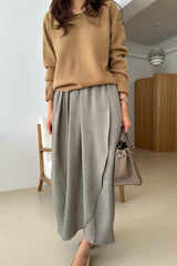 Twill Tulip Banding Skirt in beige, women's twill wrap long skirt