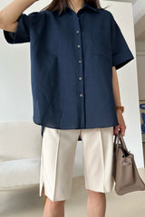 Back Shirring Linen Shirt