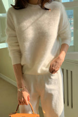 Wool Cashmere Sweater in Ivory, women's wool cashmere sweater