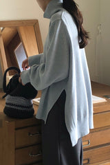 Side Slit Turtleneck Sweater