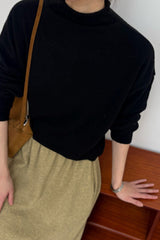 Way Turtleneck Knit in Black, two-way wool mock neck sweater