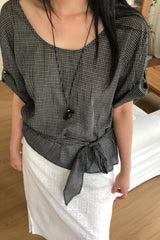 Gingham Side Tie Blouse